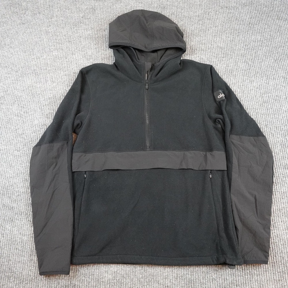 Alo Yoga Hoodie Mens Medium Black Fleece 1/2 Zip Pullover Sweatshirt Yoga
